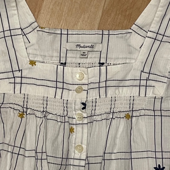 Madewell Embroidered Floral Windowpane Square Neck Cotton top XS - Picture 6 of 6